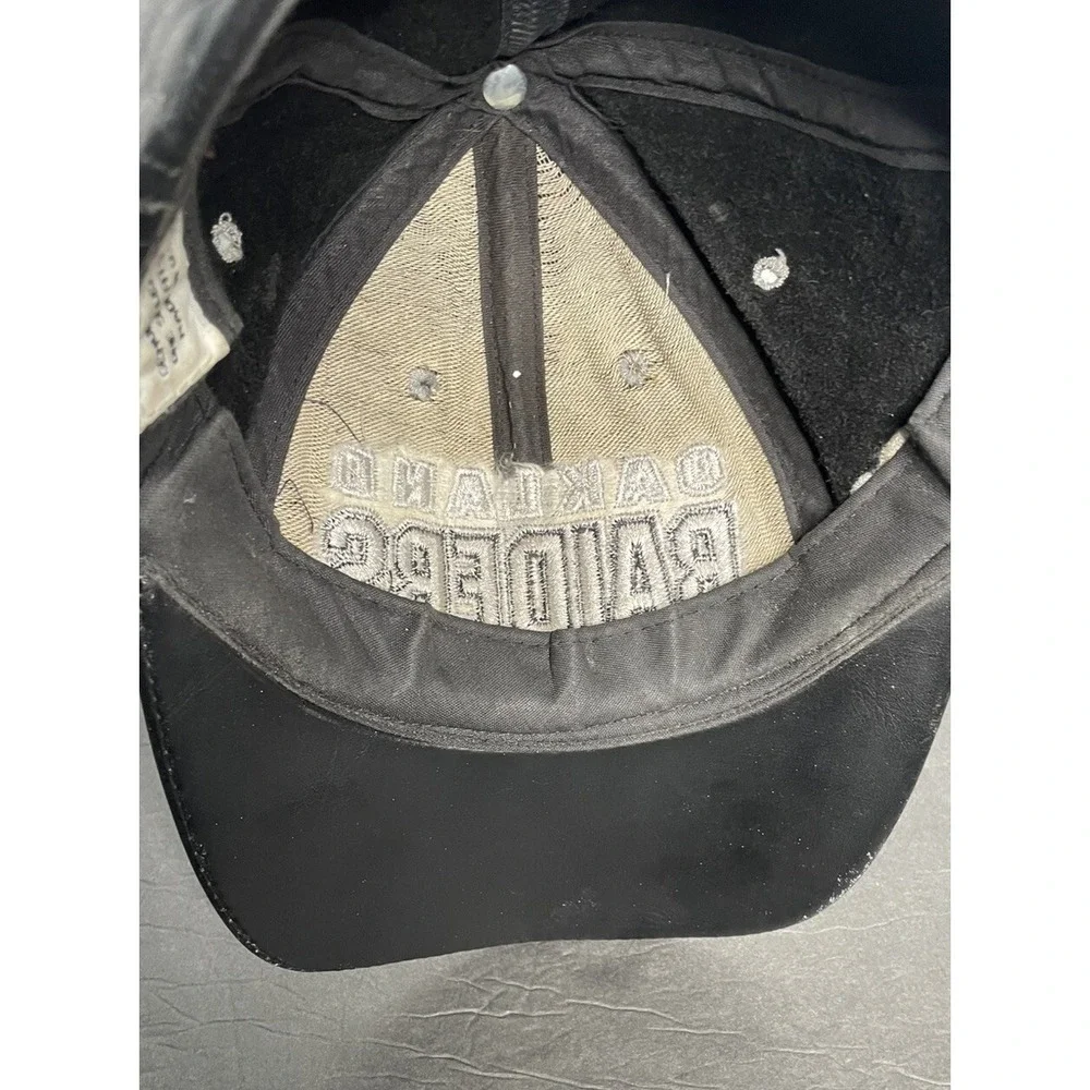 Vintage Reebok Oakland Raiders Leather Hat Adult One Size Fit‎ Black Made In USA
